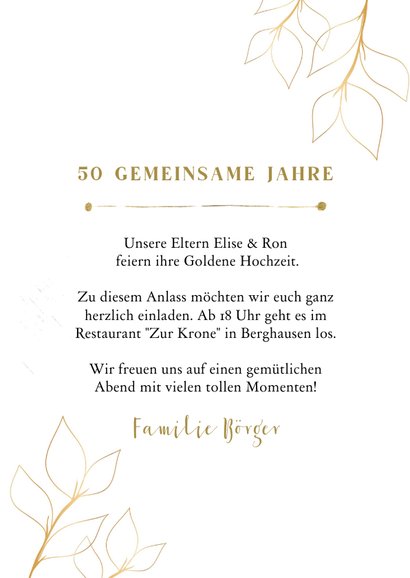 Einladung zur goldenen Hochzeit mit Blüten Send a Smile