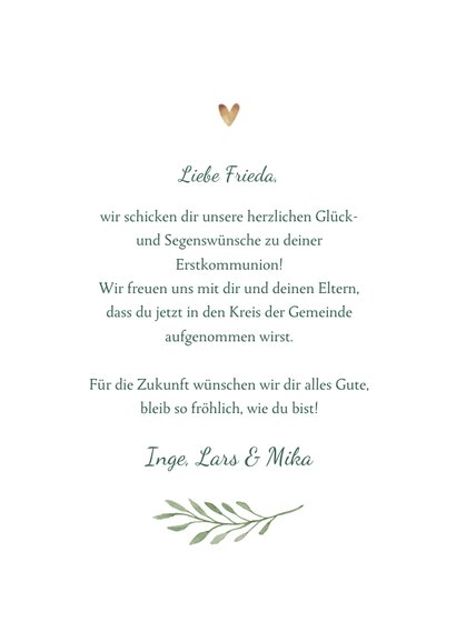 Glückwunschkarte Kommunion Kreuz botanisch Send a Smile