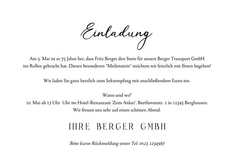 Einladung Jubiläumsfeier Firma 100 Jahre mit Send a Smile