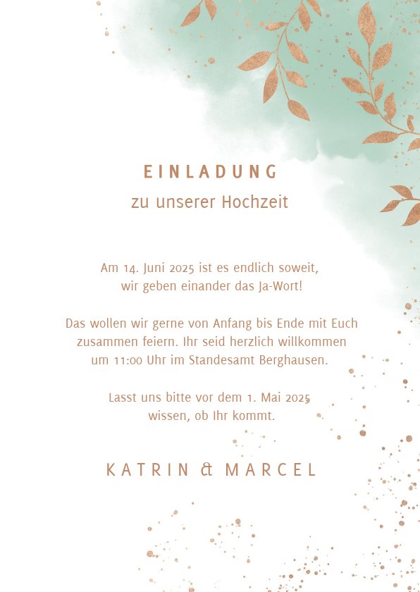 Einladungskarte Zur Hochzeit Aquarell Send A Smile