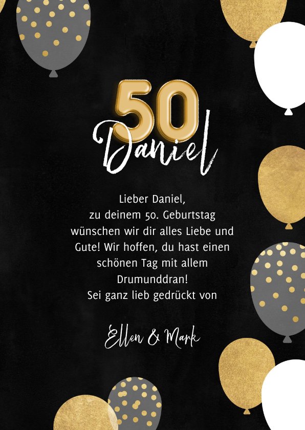 Geburtstagskarte 50 Geburtstag Schwarz Gold Send A Smile