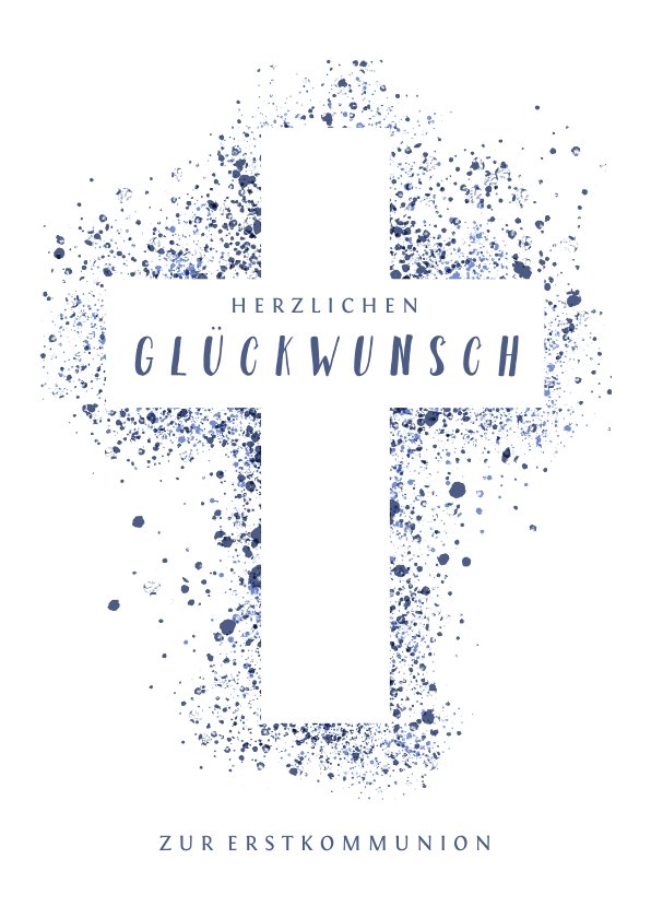 Glückwunschkarte Kommunion Kreuz blau Send a Smile