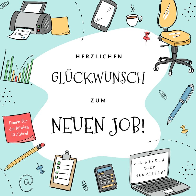 Gl Ckwunschkarte Neuer Job Blaue Scribbles Send A Smile