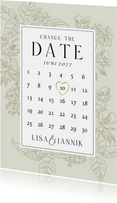 Change-the-Date-Karte Blumendekor Kalender mit Herz