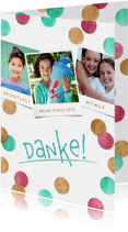 Dankeskarte Einschulung Konfetti & Fotocollage pink