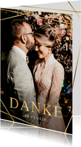Dankeskarte Hochzeit Foto Linienspiel gold