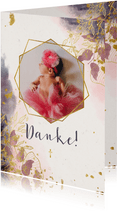 Dankeskarte Taufe Watercolour rosa botanisch