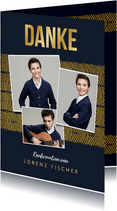 Dankeskarte zur Konfirmation grafisch Fotos & Goldlook