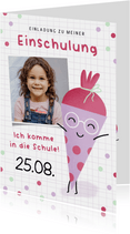 Einladung Einschulung lustige Schultüte lila