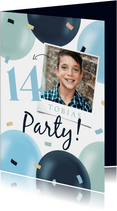 Einladung Geburtstagsparty Foto und blaue Luftballons