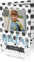 Einladung Kindergeburtstag blau Fußballhintergrund mit Foto