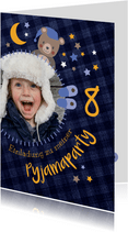 Einladung Kindergeburtstag Pyjamaparty Teddy, Mond & Sterne