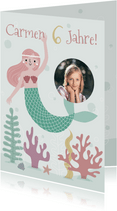 Einladung zum Kindergeburtstag mit Foto und Meerjungfrau