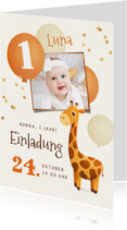Einladungskarte 1. Geburtstag Foto & Giraffe
