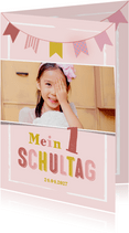 Einladungskarte Einschulung mit rosa Wimpelkette