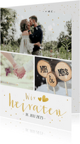 Einladungskarte Hochzeit Fotocollage, Konfetti und Timeline