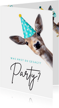 Einladungskarte Kindergeburtstag Reh mit Partyhut