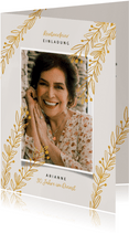 Einladungskarte Rentnerfeier goldene Zweige und Foto