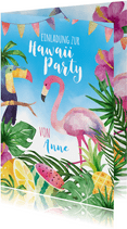 Einladungskarte zur Hawaiiparty Flamingo & Tukan