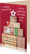 FairTrade Weihnachtskarte mit Weihnachtsbaum aus Geschenken