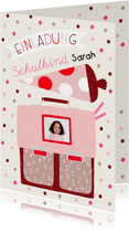 Foto-Einladung zur Einschulung rosa Schulranzen & Schultüte