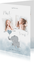 Geburts-Danksagung Zwilling Fotos & hellblauer Elefant