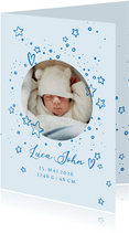 Geburtskarte rundes Foto und Sterne blau
