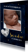 Geburtskarte Sternenhimmel mit Foto und Herz