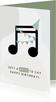 Geburtstagskarte Musiknote mit Partyhut blau