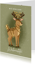 Grußkarte Weihnachten Hirsch mit Lichterkette