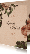Hochzeitseinladung Vintagerosen auf Kraftpapier