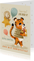 Kindergeburtstagseinladung Tiger mit Luftballons