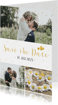 Save-the-Date-Karte Hochzeit drei Fotos und Konfetti