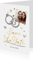 Save-the-Date-Karte Hochzeit Foto & Doodles Goldelemente