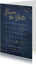 Save-the-Date-Karte Kalender Blau mit Gold