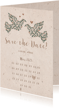 Save-the-Date-Karte mit Tauben & Kalender natürlicher Look