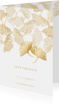 Save-the-Date-Karte zur Hochzeit Ginkgoblätter Stempel