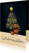 Weihnachtskarte Bär mit Weihnachtsbaum