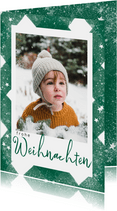 Weihnachtskarte grün mit Foto, Sternen & Glitzer