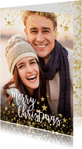 Weihnachtskarte mit eigenem Foto, Goldkonfetti und Sternen