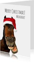 Weihnachtskarte Pferd mit Weihnachtsmütze