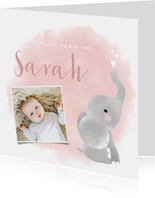 Danksagung Geburt Foto, Elefant Aquarell rosa