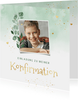 Einladung Konfirmation Foto, Aquarell & Gold