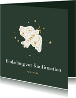 Einladung zur Konfirmation dunkelgrün mit Friedenstaube 