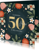 Einladungskarte 50. Geburtstag Blumen
