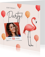 Einladungskarte Geburtstagsparty Flamingo
