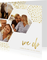Einladungskarte Hochzeit mit einer Fotocollage im Goldlook
