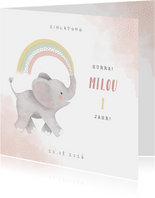 Einladungskarte Kindergeburtstag Elefant & Regenbogen
