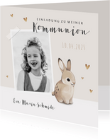 Einladungskarte Kommunion Foto und Kaninchen