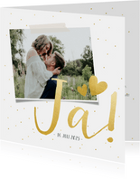 Einladungskarte zur Hochzeit mit Schrift in Goldlook & Foto